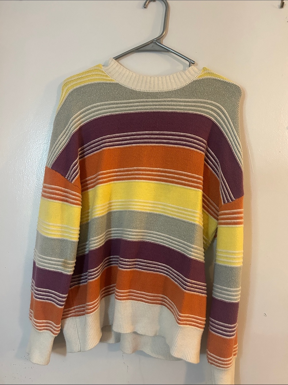 Striped Crewneck Sweater in Yellow, Orange & Purple